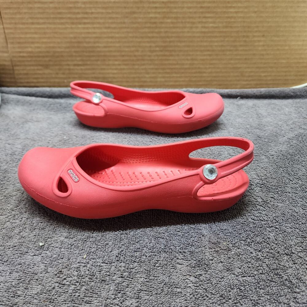 Crocs red flats sandals slippers shoes gem women size 8